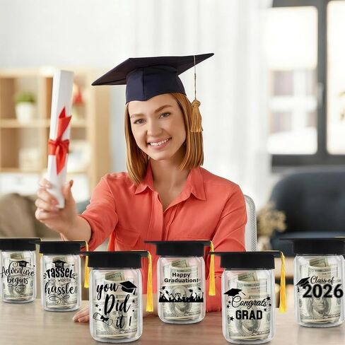 6 Sets 2026 Graduation Centerpiece for Table, DIY Graduation Jar Decoration Gradua-tion Jar Centerpiece with Graduation Caps Class of 2026 Table Decoration for College High Congrats Party Supplies in Saudi Arabia
