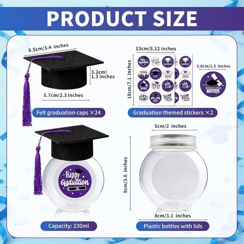 24 Sets Graduation Cap Candy Jars Class of 2026 Graduation Party Decorations Purple Candy Boxes Containers with Sticker for 2026 Grad Ceremony Party Supplies DIY in Kuwait