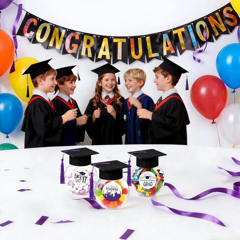 24 Sets Graduation Cap Candy Jars Class of 2026 Graduation Party Decorations Purple Candy Boxes Containers with Sticker for 2026 Grad Ceremony Party Supplies DIY in Kuwait
