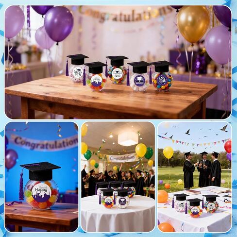 24 Sets Graduation Cap Candy Jars Class of 2026 Graduation Party Decorations Purple Candy Boxes Containers with Sticker for 2026 Grad Ceremony Party Supplies DIY in Kuwait