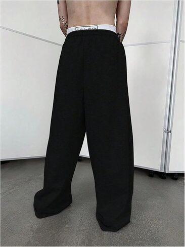 Men's Baggy Sweatpants Drawstring Waist Wide Leg Workout Athletic Gym Running Pants with Pockets in Kuwait