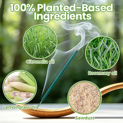 24 Pack Mosquito Incense Sticks for Outdoor Patio Backyard Indoors Camping Travel Yoga, DEET Free Mosquito Repellent Sticks Safe for Kids Pets, Long-Lasting 2-Hour Burn Time, Green in Saudi Arabia