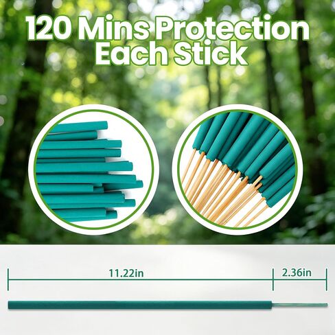 24 Pack Mosquito Incense Sticks for Outdoor Patio Backyard Indoors Camping Travel Yoga, DEET Free Mosquito Repellent Sticks Safe for Kids Pets, Long-Lasting 2-Hour Burn Time, Green in Saudi Arabia