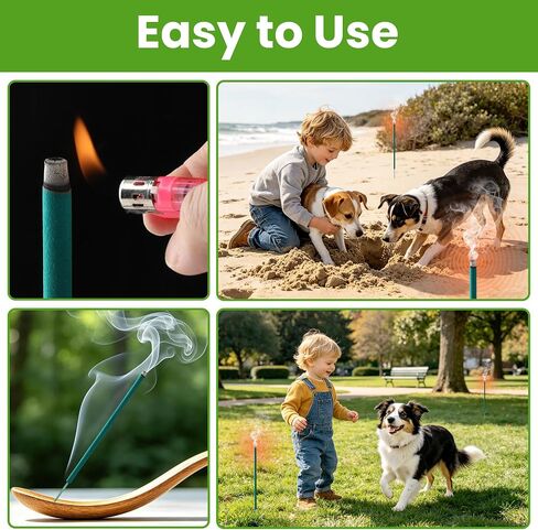24 Pack Mosquito Incense Sticks for Outdoor Patio Backyard Indoors Camping Travel Yoga, DEET Free Mosquito Repellent Sticks Safe for Kids Pets, Long-Lasting 2-Hour Burn Time, Green in Saudi Arabia