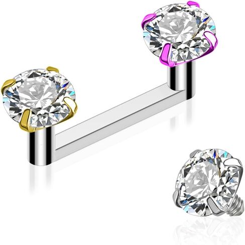 14G Titanium Surface Staple Piercing Jewelry, Implant-Grade ASTM F136 Titanium & Internally Threaded Flat Staple Bar, 10/12/14/16mm, 3 Pair Spark CZ, Men Women in Kuwait