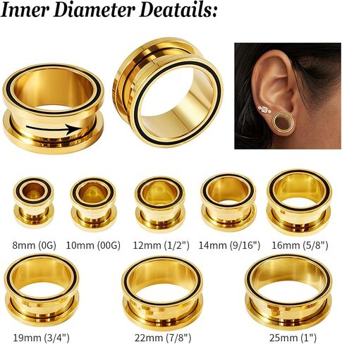 Aienid 2 Pcs Ear Gauges Stainless Steel 8mm-25mm Ear Expanders for Stretched Flesh Tunnels Body Piercing Jewelry for Men Women in Saudi Arabia