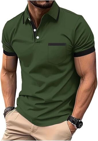 Polo Shirts for Men Casual Summer Short Sleeve Button Up Tshirts Collar Golf Shirt Cotton Big and Tall Tshirt Clothes in Kuwait
