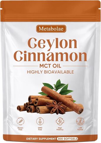 Metabolae Ceylon Cinnamon SoftGels with MCT Oil, Highly Bioavailable Herbal Extract, Non-GMO, Gluten Free - 300 Softgels (1pcs) in Saudi Arabia