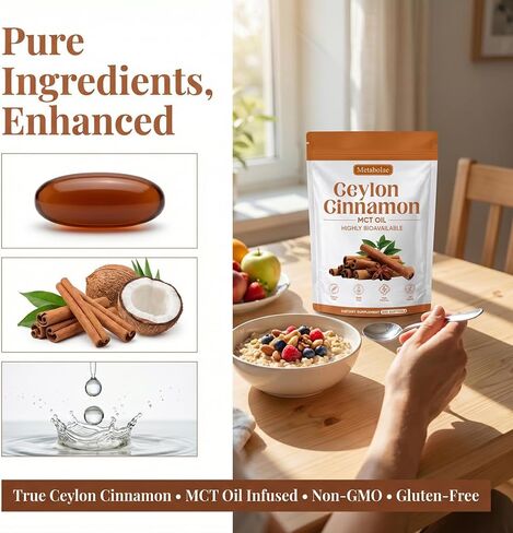 Metabolae Ceylon Cinnamon SoftGels with MCT Oil, Highly Bioavailable Herbal Extract, Non-GMO, Gluten Free - 300 Softgels (1pcs) in Saudi Arabia