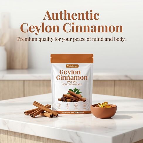 Metabolae Ceylon Cinnamon SoftGels with MCT Oil, Highly Bioavailable Herbal Extract, Non-GMO, Gluten Free - 300 Softgels (1pcs) in Saudi Arabia