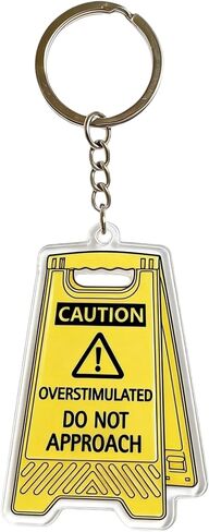 Caution Overstimulated Do Not Approach Acrylic Keychain, Yellow, Funny Neurodivergent Meme Charm, Novelty Gift in Kuwait