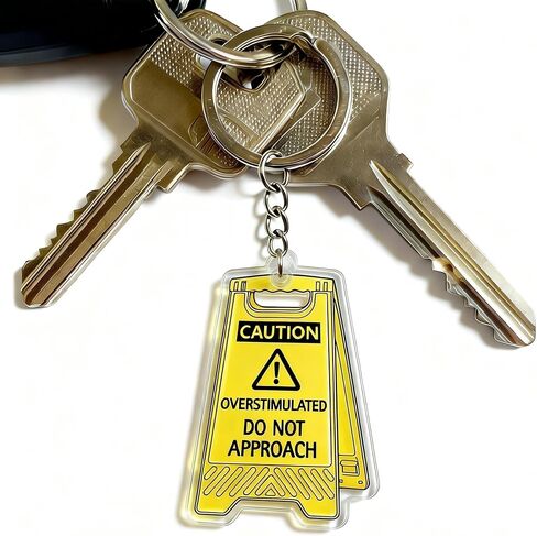Caution Overstimulated Do Not Approach Acrylic Keychain, Yellow, Funny Neurodivergent Meme Charm, Novelty Gift in Kuwait