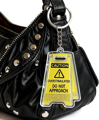 Caution Overstimulated Do Not Approach Acrylic Keychain, Yellow, Funny Neurodivergent Meme Charm, Novelty Gift in Kuwait