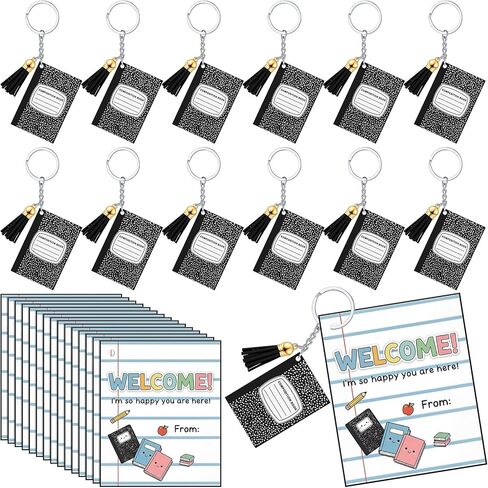 Kigeli 24 Sets Composition Book Acrylic Keychains End of Year Gift Back to School Student Gifts from Teacher with Punched Cards Welcome Back to School Teacher to Rewards & Classroom Incentives in Kuwait