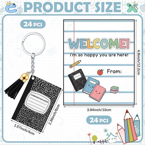 Kigeli 24 Sets Composition Book Acrylic Keychains End of Year Gift Back to School Student Gifts from Teacher with Punched Cards Welcome Back to School Teacher to Rewards & Classroom Incentives in Kuwait