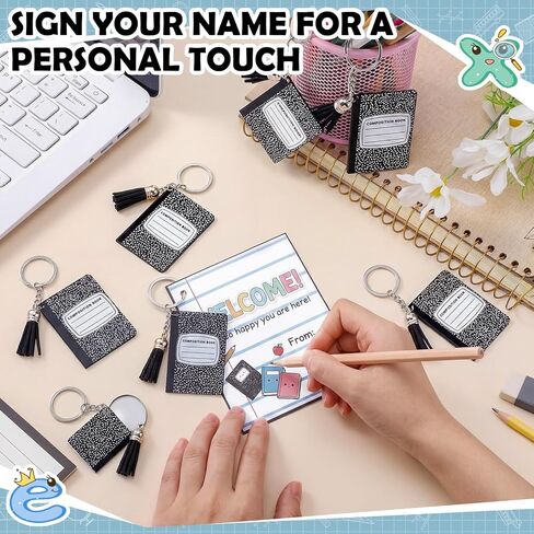 Kigeli 24 Sets Composition Book Acrylic Keychains End of Year Gift Back to School Student Gifts from Teacher with Punched Cards Welcome Back to School Teacher to Rewards & Classroom Incentives in Kuwait