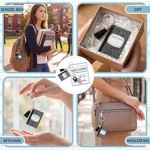 Kigeli 24 Sets Composition Book Acrylic Keychains End of Year Gift Back to School Student Gifts from Teacher with Punched Cards Welcome Back to School Teacher to Rewards & Classroom Incentives in Kuwait