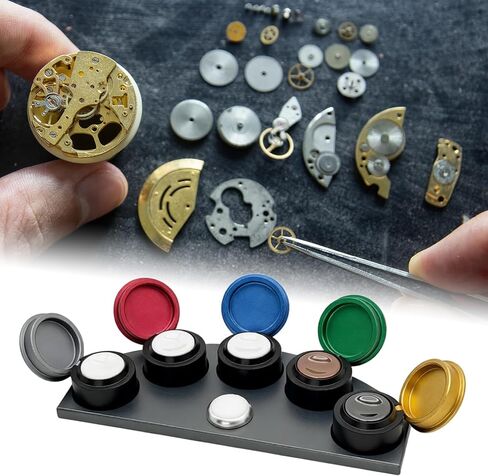 Flylin Watch Oiler Plate, 5 Color Metal Ceramic Oil Cup with Dustproof Lids, Watch Oil Dish Set for Watchmaker Repair and Lubrication Tool Kit, Works with Watch Repair Tools and Watch Maintenance in Kuwait