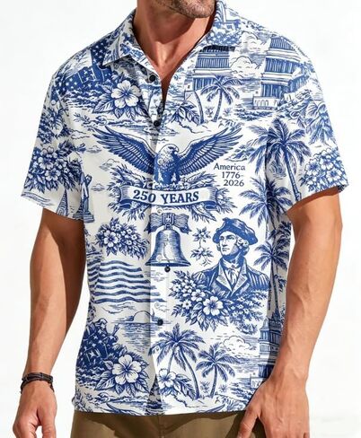 4th of July Hawaiian Shirts for Men America Flag Button Down T-Shirts 250th Anniversary USA Shirt Patriotic Tops in Kuwait