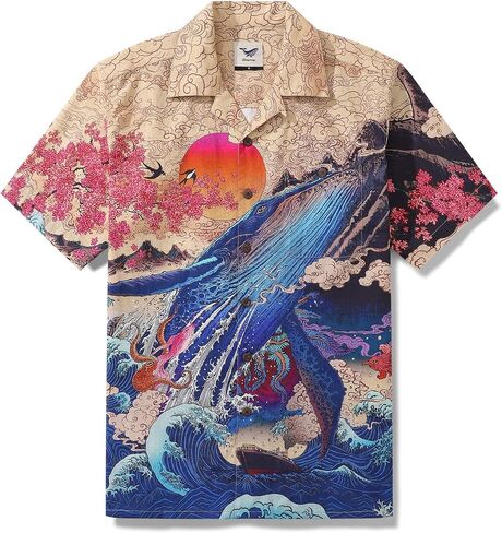 YIUME Ukiyo-e Hawaiian Shirt 100% Cotton Shirt for Men Camp Collar Aloha Shirt Ukiyo-e No6 by Rlon in Saudi Arabia