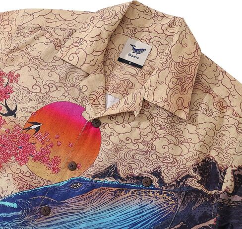 YIUME Ukiyo-e Hawaiian Shirt 100% Cotton Shirt for Men Camp Collar Aloha Shirt Ukiyo-e No6 by Rlon in Saudi Arabia