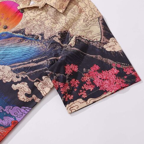 YIUME Ukiyo-e Hawaiian Shirt 100% Cotton Shirt for Men Camp Collar Aloha Shirt Ukiyo-e No6 by Rlon in Saudi Arabia