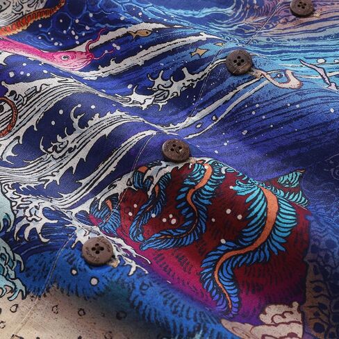 YIUME Ukiyo-e Hawaiian Shirt 100% Cotton Shirt for Men Camp Collar Aloha Shirt Ukiyo-e No6 by Rlon in Saudi Arabia