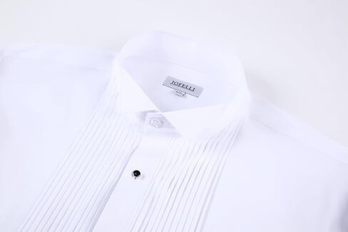 Tuxedo Formal Dress Shirt Pleated Wing Tip Long Sleeve Button Down for Prom Party Wedding in Saudi Arabia