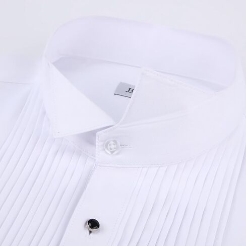 Tuxedo Formal Dress Shirt Pleated Wing Tip Long Sleeve Button Down for Prom Party Wedding in Saudi Arabia