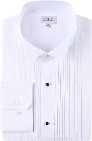 Tuxedo Formal Dress Shirt Pleated Wing Tip Long Sleeve Button Down for Prom Party Wedding in Saudi Arabia