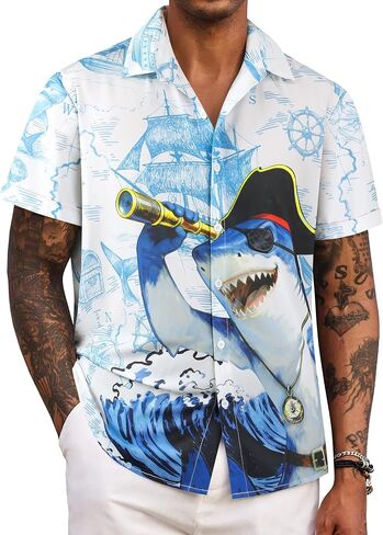 RMCMS Men’s Funny Hawaiian Shirt Summer Beach Short Sleeve Button Down Shirt Pirate Theme Party Shirt Outfits in Saudi Arabia