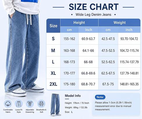 Mens Vintage Straight Leg Jeans Loose Wide Leg Denim Pants Casual Versatile Trousers in Kuwait
