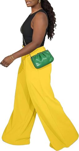 TOPSRANI Plus Size Womens Summer Wide Leg Pants Casual Boho Lounge Loose Pleated Work Fall Palazzo Trousers with Pockets in Saudi Arabia