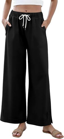 TOPSRANI Plus Size Womens Summer Wide Leg Pants Casual Boho Lounge Loose Pleated Work Fall Palazzo Trousers with Pockets in Saudi Arabia