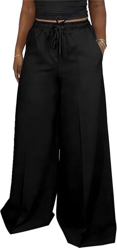 TOPSRANI Plus Size Womens Summer Wide Leg Pants Casual Boho Lounge Loose Pleated Work Fall Palazzo Trousers with Pockets in Saudi Arabia