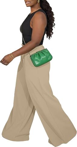 TOPSRANI Plus Size Womens Summer Wide Leg Pants Casual Boho Lounge Loose Pleated Work Fall Palazzo Trousers with Pockets in Saudi Arabia
