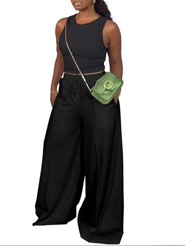 TOPSRANI Plus Size Womens Summer Wide Leg Pants Casual Boho Lounge Loose Pleated Work Fall Palazzo Trousers with Pockets in Saudi Arabia