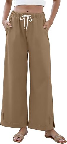 TOPSRANI Plus Size Womens Summer Wide Leg Pants Casual Boho Lounge Loose Pleated Work Fall Palazzo Trousers with Pockets in Saudi Arabia