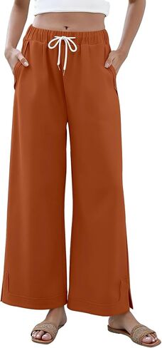 TOPSRANI Plus Size Womens Summer Wide Leg Pants Casual Boho Lounge Loose Pleated Work Fall Palazzo Trousers with Pockets in Saudi Arabia