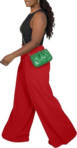 TOPSRANI Plus Size Womens Summer Wide Leg Pants Casual Boho Lounge Loose Pleated Work Fall Palazzo Trousers with Pockets in Saudi Arabia