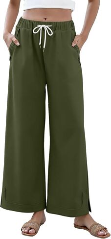 TOPSRANI Plus Size Womens Summer Wide Leg Pants Casual Boho Lounge Loose Pleated Work Fall Palazzo Trousers with Pockets in Saudi Arabia