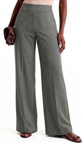 Womens High Waisted Wide Leg Pants Pinstripe Business Casual Pants with Pockets Pull On Dress Pants for Women in Kuwait