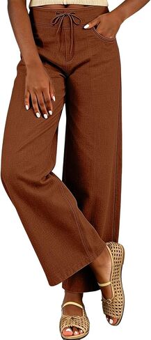 Linen Barrel Pants Women Cotton Palazzo Drawstring Balloon Pants Summer Casual Beach Boho Wide Leg Baggy Trousers in Saudi Arabia