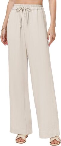 Tall Women's Wide Leg Pants,32"/34"/36" Inseam,Lightweight Linen Blend Casual Pants in Saudi Arabia