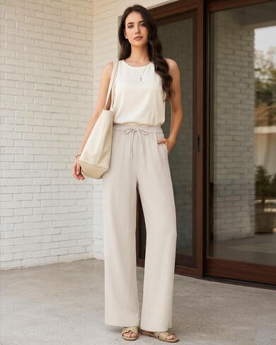 Tall Women's Wide Leg Pants,32"/34"/36" Inseam,Lightweight Linen Blend Casual Pants in Saudi Arabia