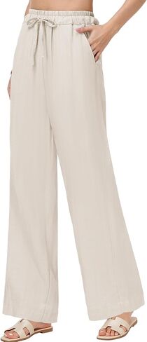 Tall Women's Wide Leg Pants,32"/34"/36" Inseam,Lightweight Linen Blend Casual Pants in Saudi Arabia