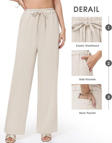 Tall Women's Wide Leg Pants,32"/34"/36" Inseam,Lightweight Linen Blend Casual Pants in Saudi Arabia