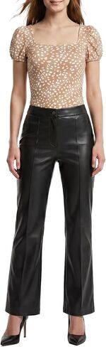OctMoon Women's Black Faux Leather Pants High Waisted Flare Leg Stretchy Dressy Leather Leggings for Casual Daily in Saudi Arabia