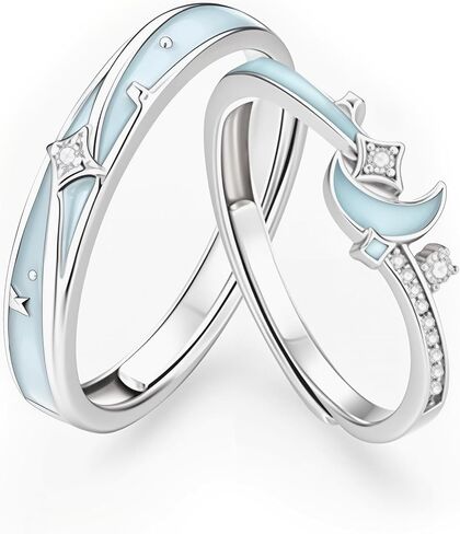 wydmire Glowing Silver Matching Promise Star&Moon Rings for Couples, Women, Men, Him, Her Set of 2 - Adjustable, Gift Wrap in Saudi Arabia