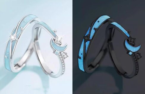 wydmire Glowing Silver Matching Promise Star&Moon Rings for Couples, Women, Men, Him, Her Set of 2 - Adjustable, Gift Wrap in Saudi Arabia